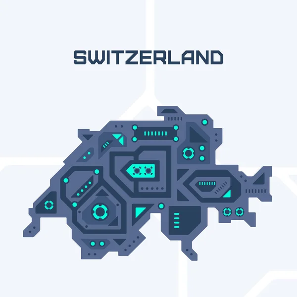 Sviçre Nin Soyut Geleceksel Haritası Ülkenin Mekanik Devresi Teknoloji Alanı — Stok Vektör