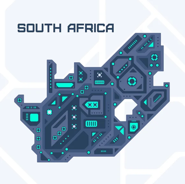 Güney Afrika Nın Soyut Geleceksel Haritası Ülkenin Mekanik Devresi Teknoloji — Stok Vektör