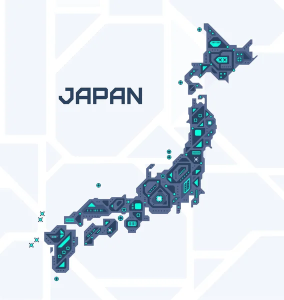 Japonya Nın Soyut Gelecek Haritası Ülkenin Mekanik Devresi Teknoloji Alanı — Stok Vektör