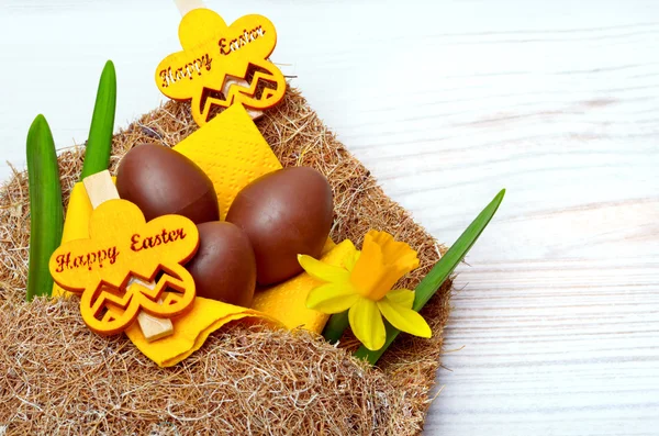 Easter decoration, narcissus flowers. — Stock Photo, Image