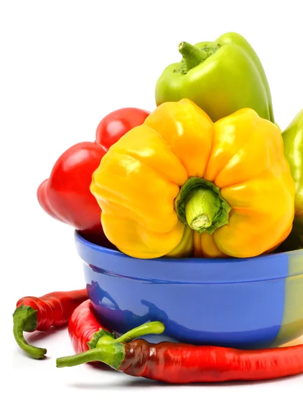 Sweet pepper, chili pepper in the plate — Stock Photo, Image