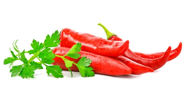 Red cayenne chili peppers and parsley — Stock Photo, Image