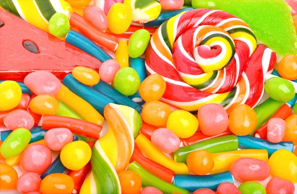 Heldere snoep, lollies, toonaangevend, snoep en snoep van de gelei — Stockfoto