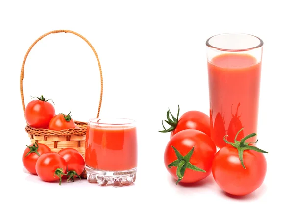 Tomato juice in glass and cherry tomatoes — Stock Photo, Image