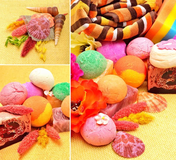 Handmade natural soap, shells and pebbles — Stock Photo, Image