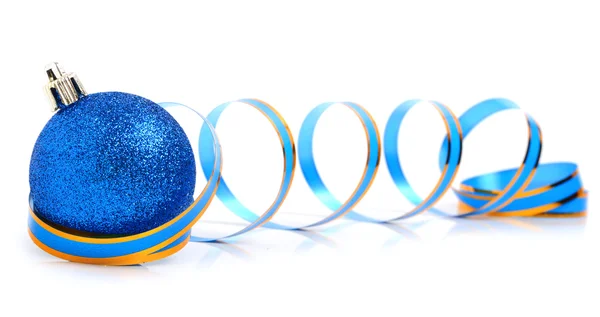 Blue christmas  bauble with a ribbon — Stock Photo, Image