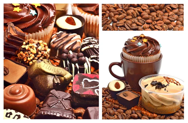 Dolci al cioccolato, muffin e chicchi di caffè — Foto Stock