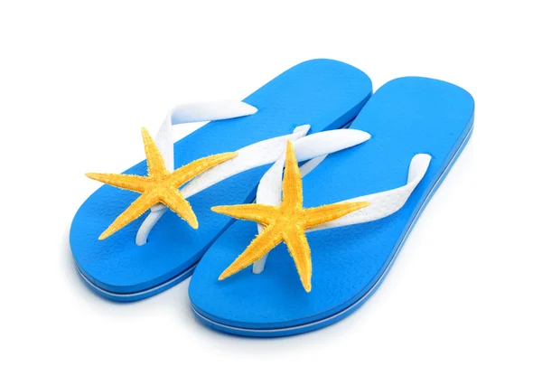 Starfishes ile mavi flip flop — Stok fotoğraf