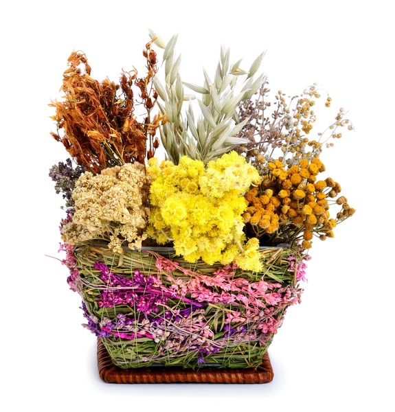 Ervas aromáticas, flor de calêndula, aveia, flor de immortelle, erva tansy iso — Fotografia de Stock