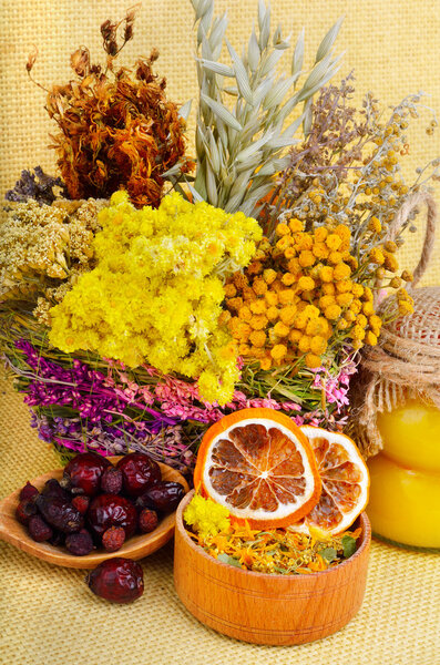 Medicinal herbs with honey