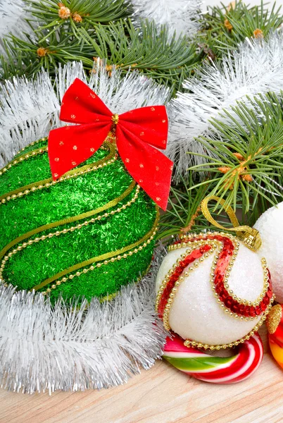 Christmas decoration and pinetree — Stock Photo, Image