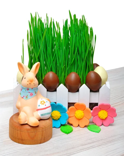 Easter bunny, easter eggs decoration isolated — Stock Photo, Image