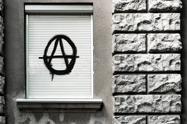 Black Sign Anarchy Closed Window Culture Anarchists Punks Street Protests Royalty Free Stock Photos