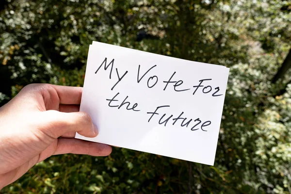 Maschio Mano Tiene Carta Bianca Con Mio Voto Futuro Iscrizione — Foto Stock