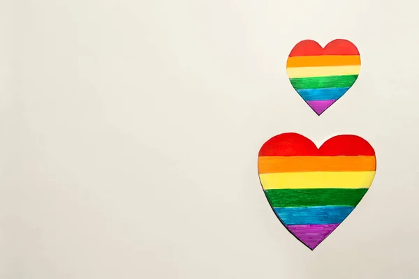 Two Painted Paper Lgbt Flags Heart Shape Lgbt Pride Flags — Stock Photo, Image