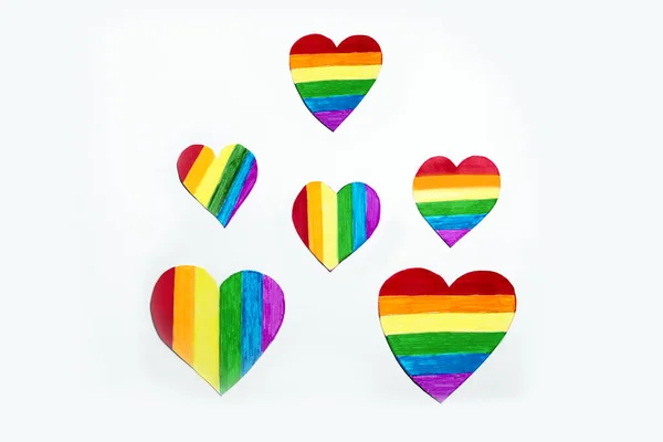 Papier Multicolore Drapeaux Lgbt Forme Cœur Sur Fond Blanc Symbole — Photo