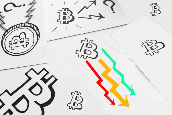 Red Orange Green Arrows Bitcoin Symbol Bitcoin Pricing Fall Concept Stock Picture