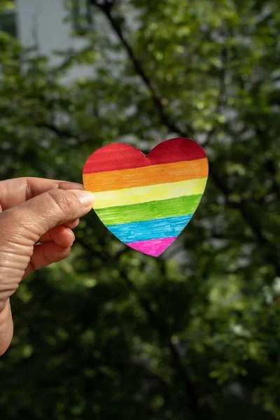 Rainbow Hand Made Heart Hand Concept Lgbtq Pride Celebration — Stock Photo, Image