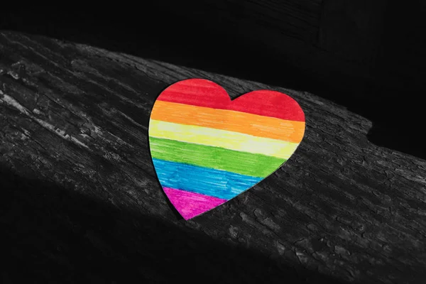 Coeur Peint Dans Les Couleurs Arc Ciel Communauté Lgbt Avec — Photo