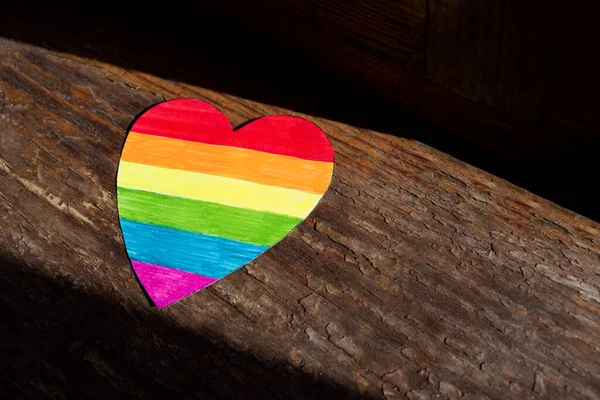 Heart Painted Rainbow Colors Lgbt Community Sunlight Symbol Pride Celebration — Stock Photo, Image