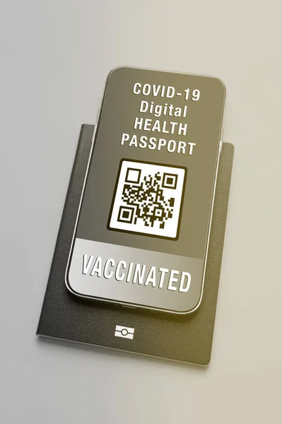 Covid Digital Health Passport Which Proves Person Has Been Vaccinated Stock Photo
