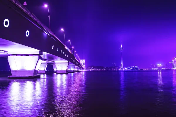 Macau Tower and Sai Van Bridge at Night. — Stock Photo, Image