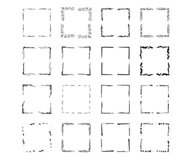 Siyah kare grunge çerçeve seti. Geometrik boş sınır koleksiyonu. Vektör illüstrasyonu.