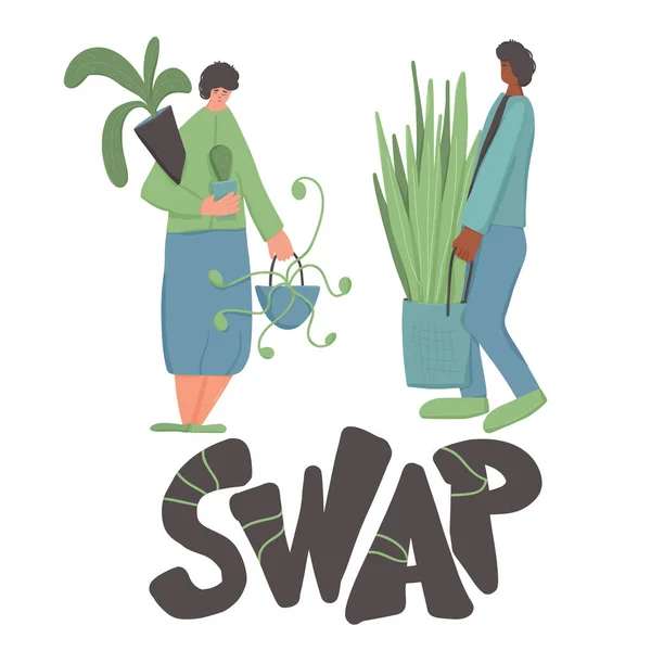 Swap Embelem Plant Lovers Club Members Indoor Plants Stylized Text — Stock Vector