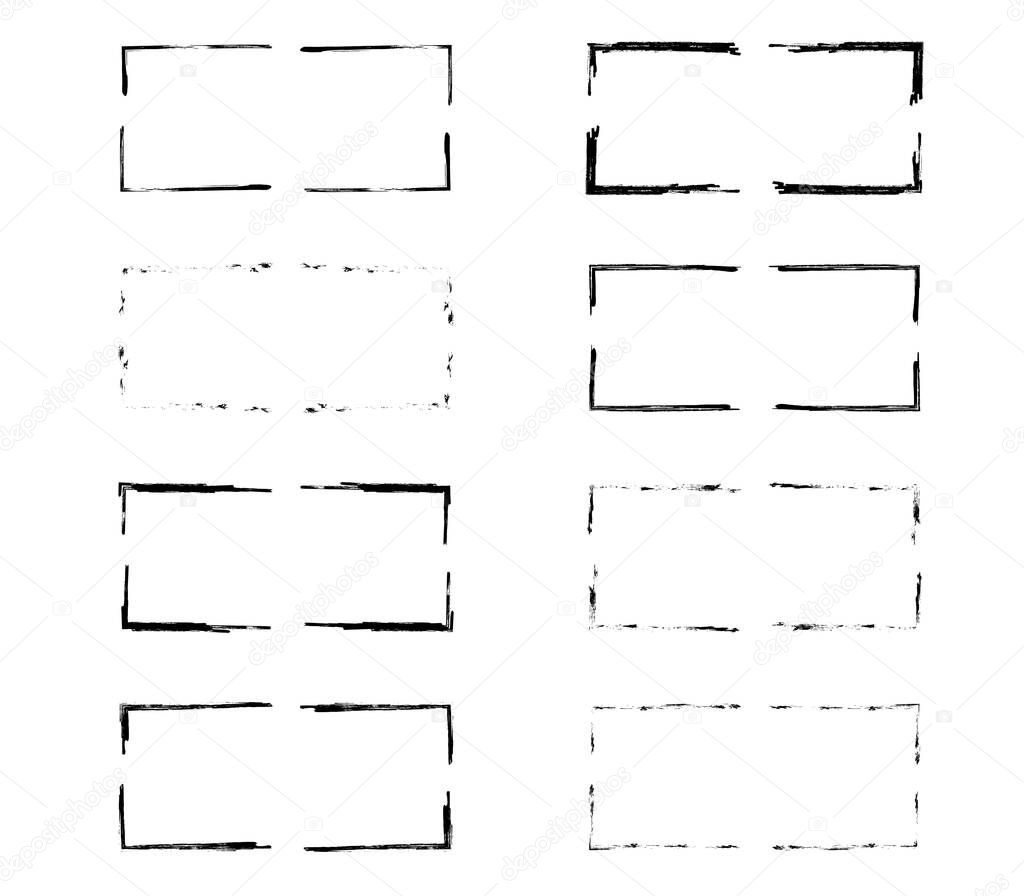 Set of black rectangle grunge frames. Geometric empty borders collection. Vector illustration.