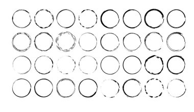 Siyah yuvarlak grunge çerçeveler seti. Geometrik boş sınır koleksiyonu. Vektör illüstrasyonu.