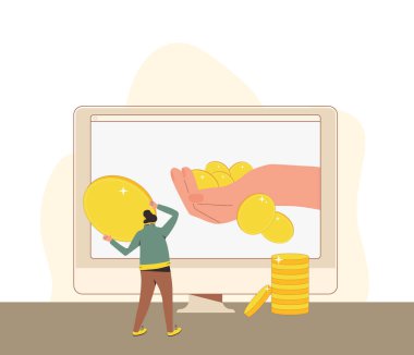 Evrensel temel gelir. Koşulsuz garanti. Geçim parası. İnsanlara periyodik ödeme yapmak için devlet kamu programı. Vektör düz resimleme.