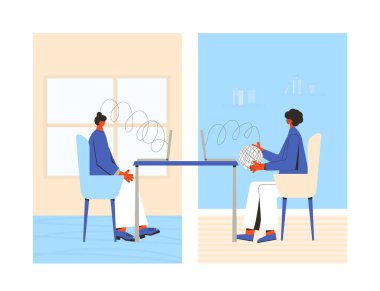 Psikolog hatta. Evden gelen video ile kanepe oturumu. Akıl sağlığı. Vektör düz resimleme.