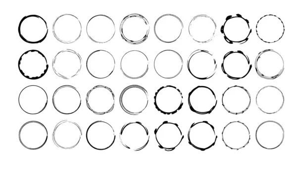Siyah Yuvarlak Grunge Çerçeveler Seti Geometrik Boş Sınır Koleksiyonu Vektör — Stok Vektör