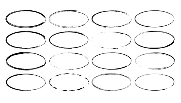 Set Van Zwarte Ovale Grunge Frames Geometrische Elipse Lege Randen — Stockvector