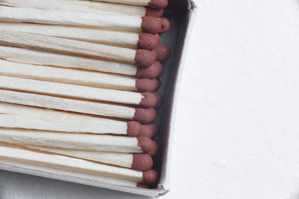 A scattering of matches on a white background close-up