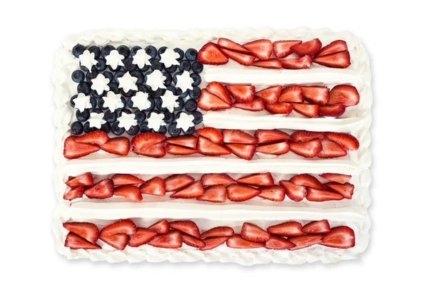 Americká vlajka dort zdobený borůvky a jahody — Stock fotografie