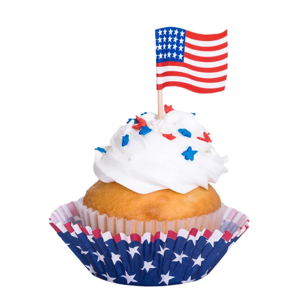 Patriotic 4th of July cupcake on white background Royalty Free Stock Photos