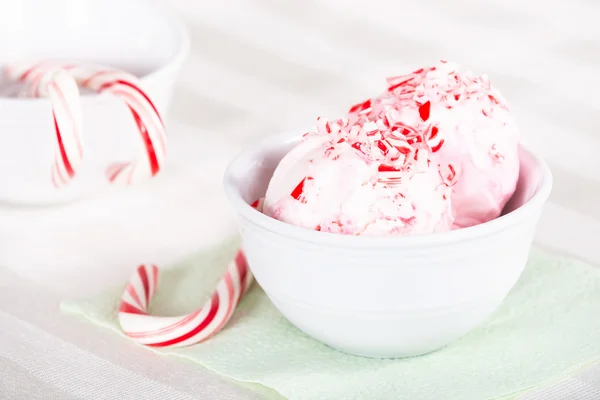 Glace à la menthe poivrée avec cannes à bonbons — Photo