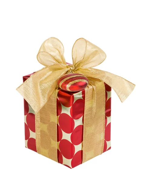 Red and golden Christmas gift box — Stock Photo, Image