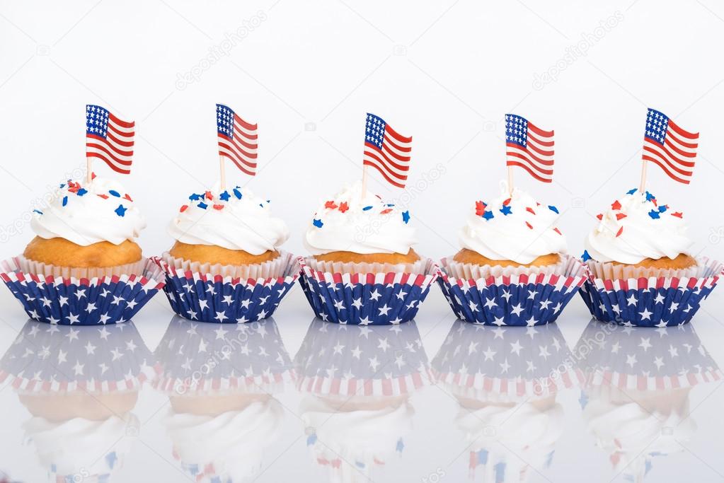 Patriotic cupcakes with American flags