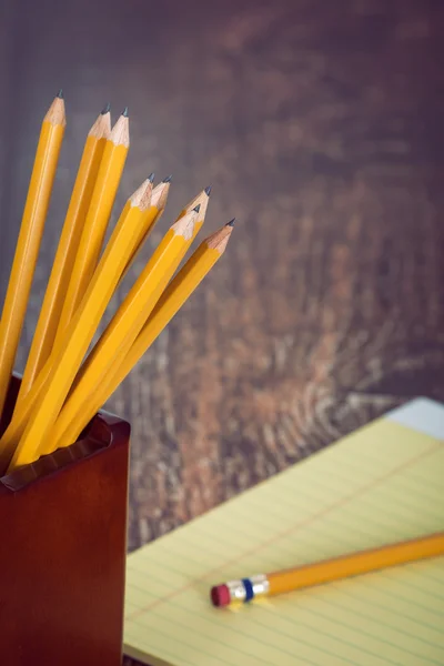 Group of yellow pencils in pencil holder — Stock Photo, Image