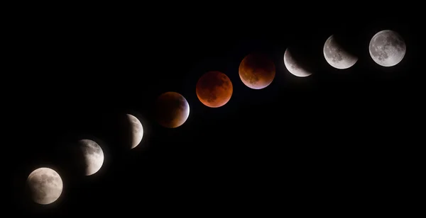 Supermoon lunar eclipse phases on September 27 2015 — Stock Photo, Image