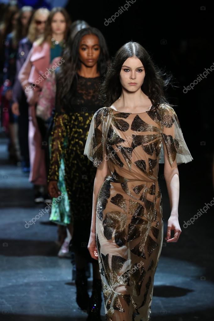 new york, ny - february 13: models walk the runway wearing