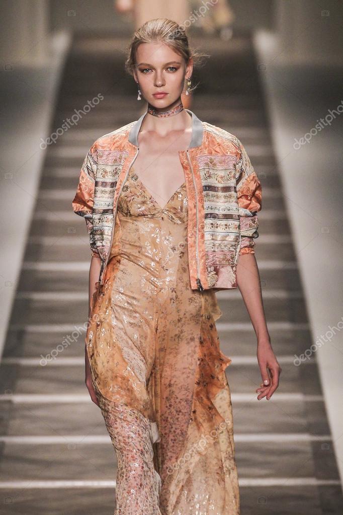Model walks on the runway during the Etro Fashion Show during