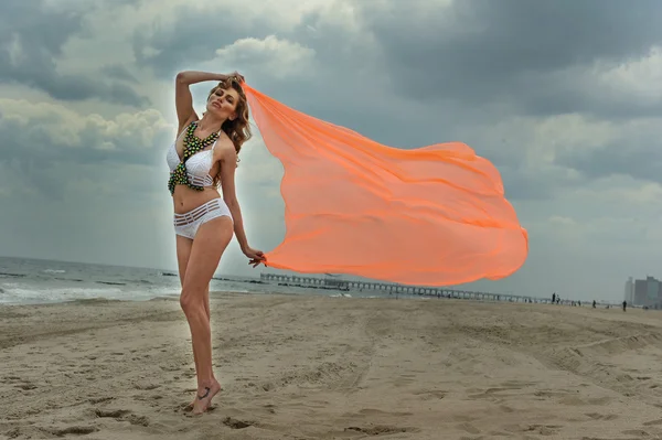 Gorgeos bikini model posing on the beach — Stock Photo, Image