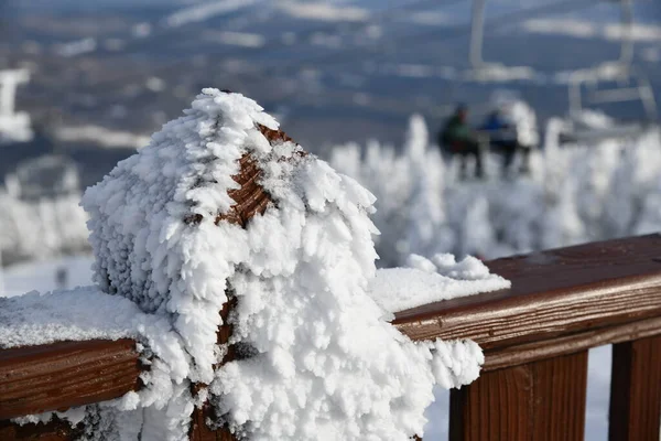 Čerstvé Sněhové Krystaly Vyhlídkové Palubě Vrcholu Mansfieldského Vrchu Ski Areál — Stock fotografie