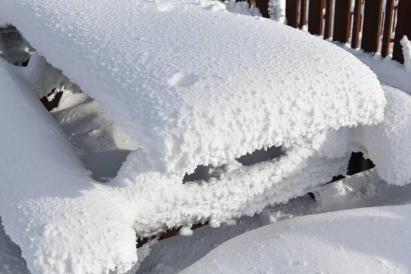 Fresh Snow Cafe Table Observation Deck Peak Mansfield Summit Stowe — Stock Photo, Image