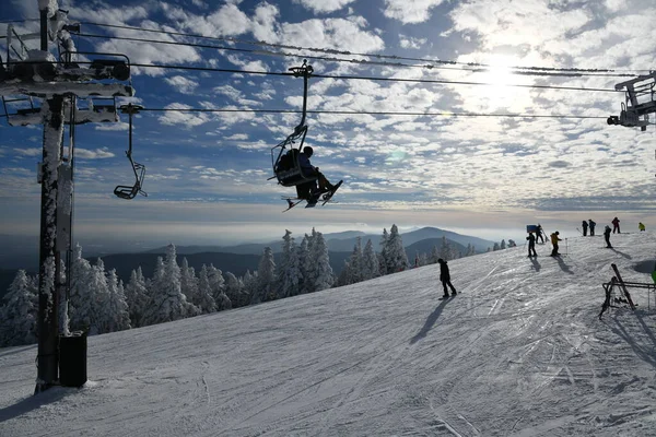 Vue Panoramique Sur Les Pistes Ski Avec Neige Fraîche Depuis — Photo