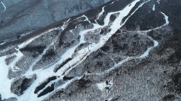 Luftaufnahme Des Stowe Mountain Ski Resort Vermont Usa Vorgezogene Wintersaison — Stockfoto