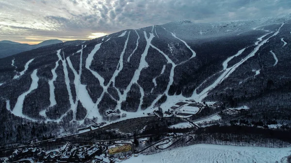 Aerial View Stowe Mountain Ski Resort Vermont Usa Sunset Time — Stock Photo, Image